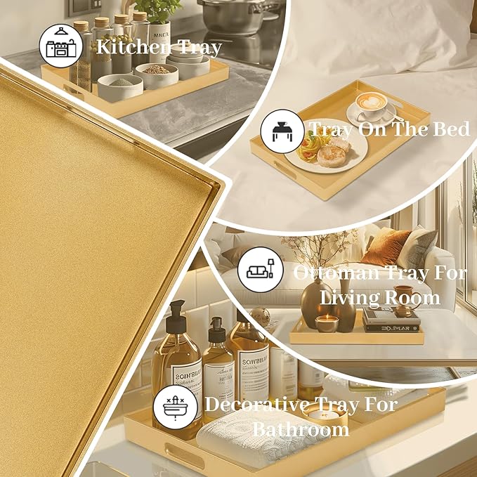 MAONAME Gold Decorative Tray for Coffee Table, Modern Serving Tray