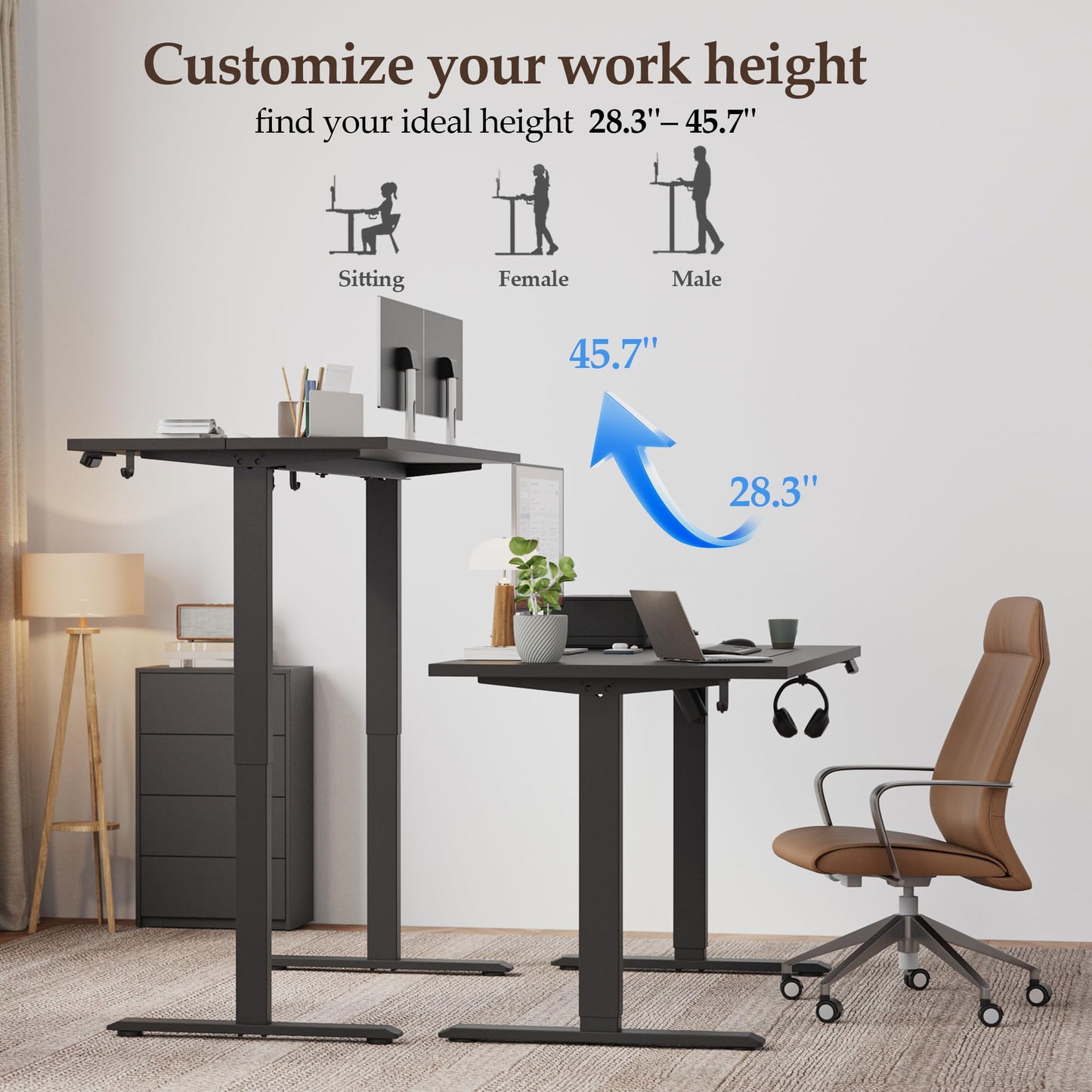 Klicelor 63 Inch Large Electric Standing Desk, Height Adjustable Office Desk, Sit Stand Up Computer Gaming Desk with Memory Preset, Three-Piece Desktop, Black