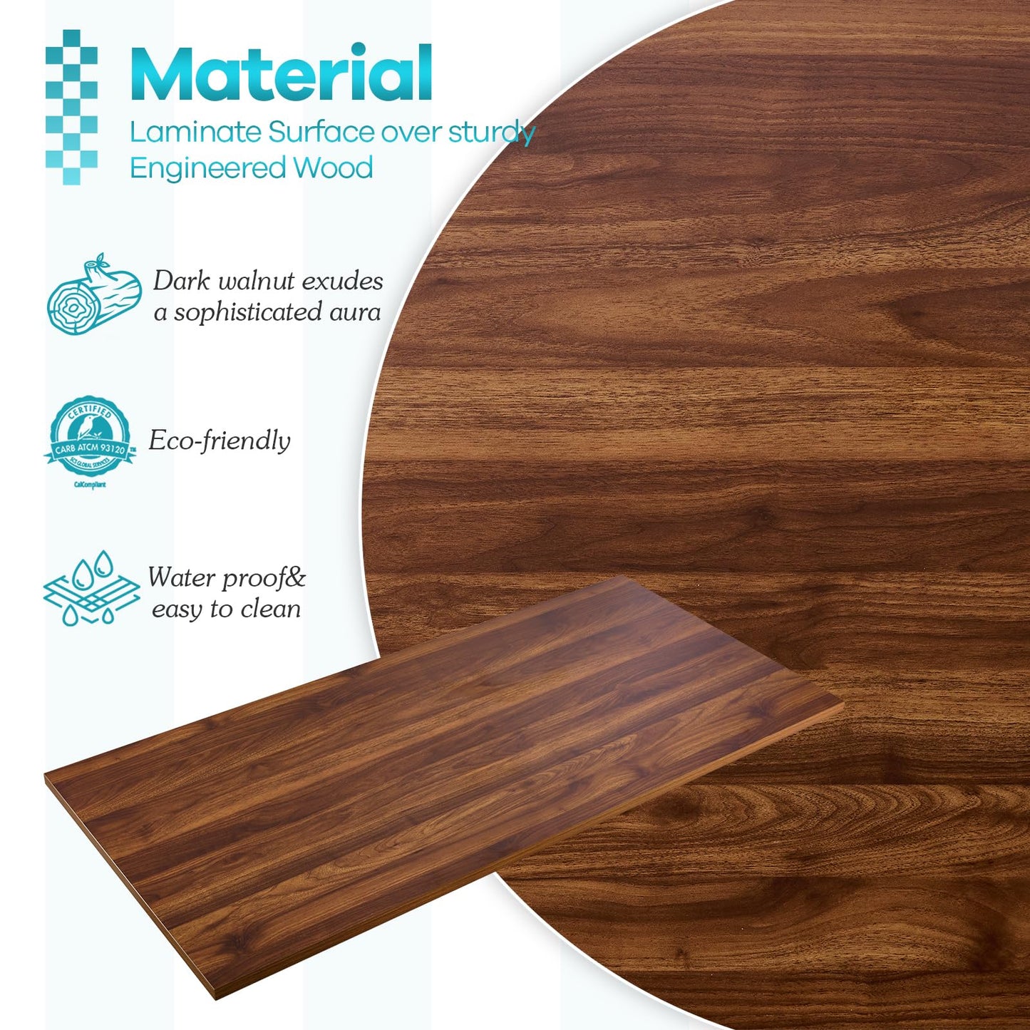 Kaboon Universal Tabletop 48"x26", Solid One-Piece Melamine Table Top, Double Desk L-Desk DIY, Home and Office,Dark Walnut
