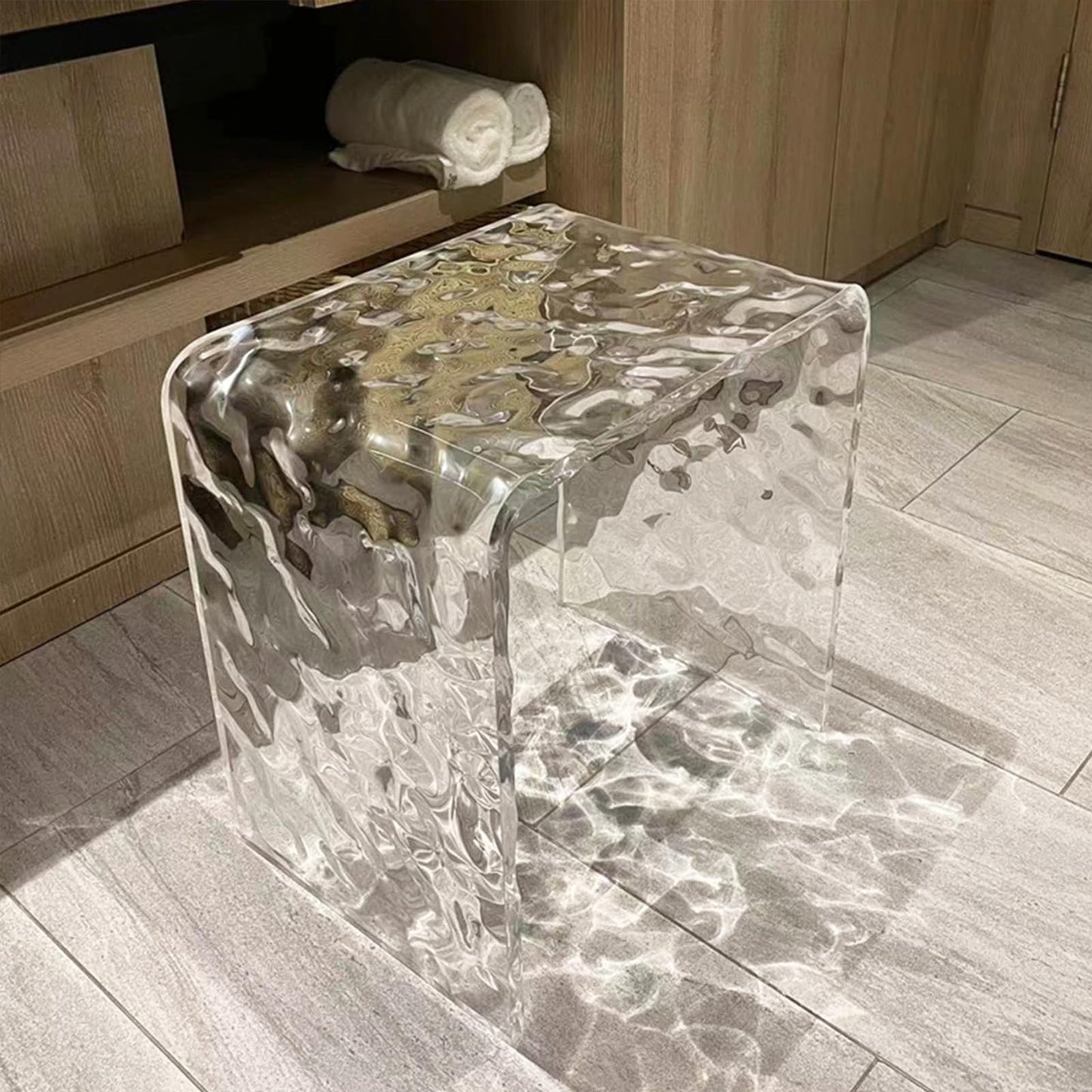 Premium Acrylic Shower Bench,15.7" L*11.4" W *16.5" H, 3/5"(15MM) Thick Acrylic Shower Stool,300lbs Weight Capacity Modern Clear Shower Seat for Inside Shower