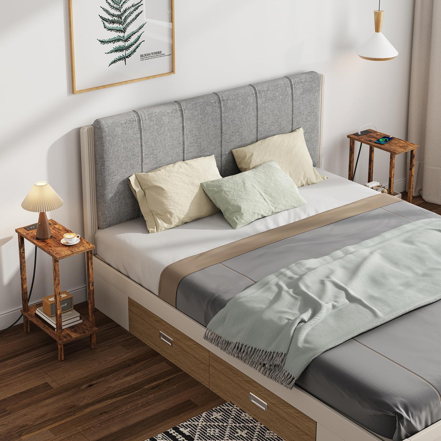 TUTOTAK Small End Table with Charging Station, Narrow Side Table with USB Ports and Outlets, Skinny Sofa Table, Slim Nightstand, Living Room, Bed Room, Pure Brown TB01BB060C
