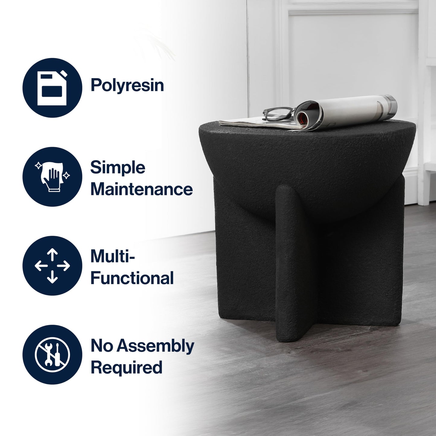 JONATHAN Y Brady Indoor/Outdoor Accent Table & Garden Stool, Minimalist Geometric Weather Resistant Sculptural Side Table for Patio, 17.75" x 16.25", Black Frosted TBL1109A
