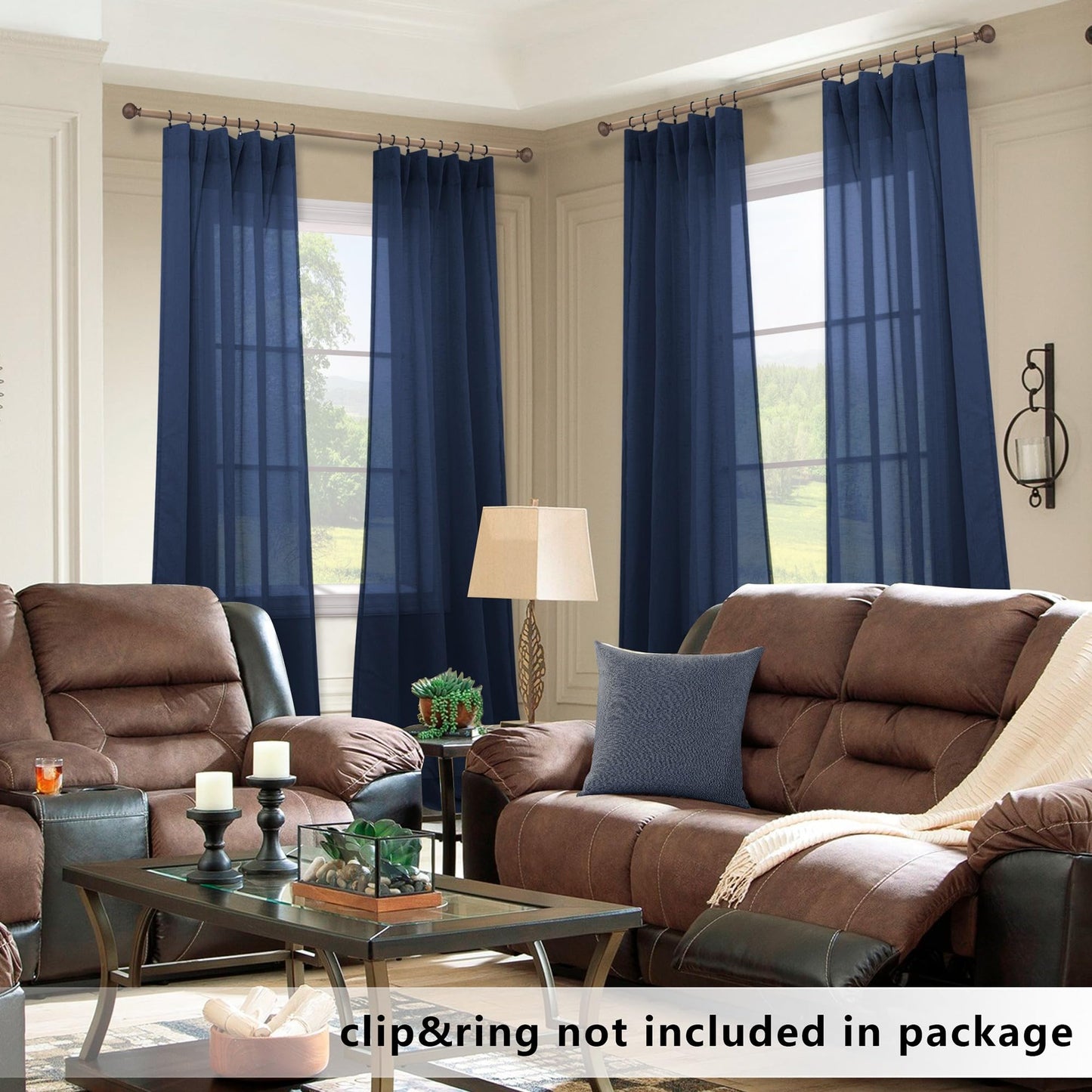 KOUFALL Navy Blue Curtains 84 Inch Length,Sheer Rod Pocket Linen Look Dark Blue Masculine Nautical Curtains for Boys Bedroom Living Room 2 Panels Set Indigo