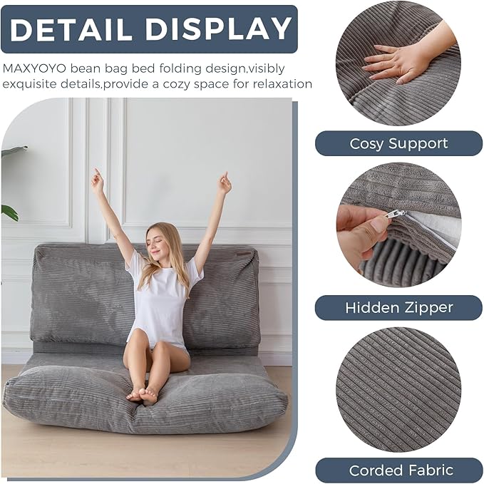 MAXYOYO Folding Sofa Bed, Extra Thick and Long Floor Sofa Convertible Sleeper