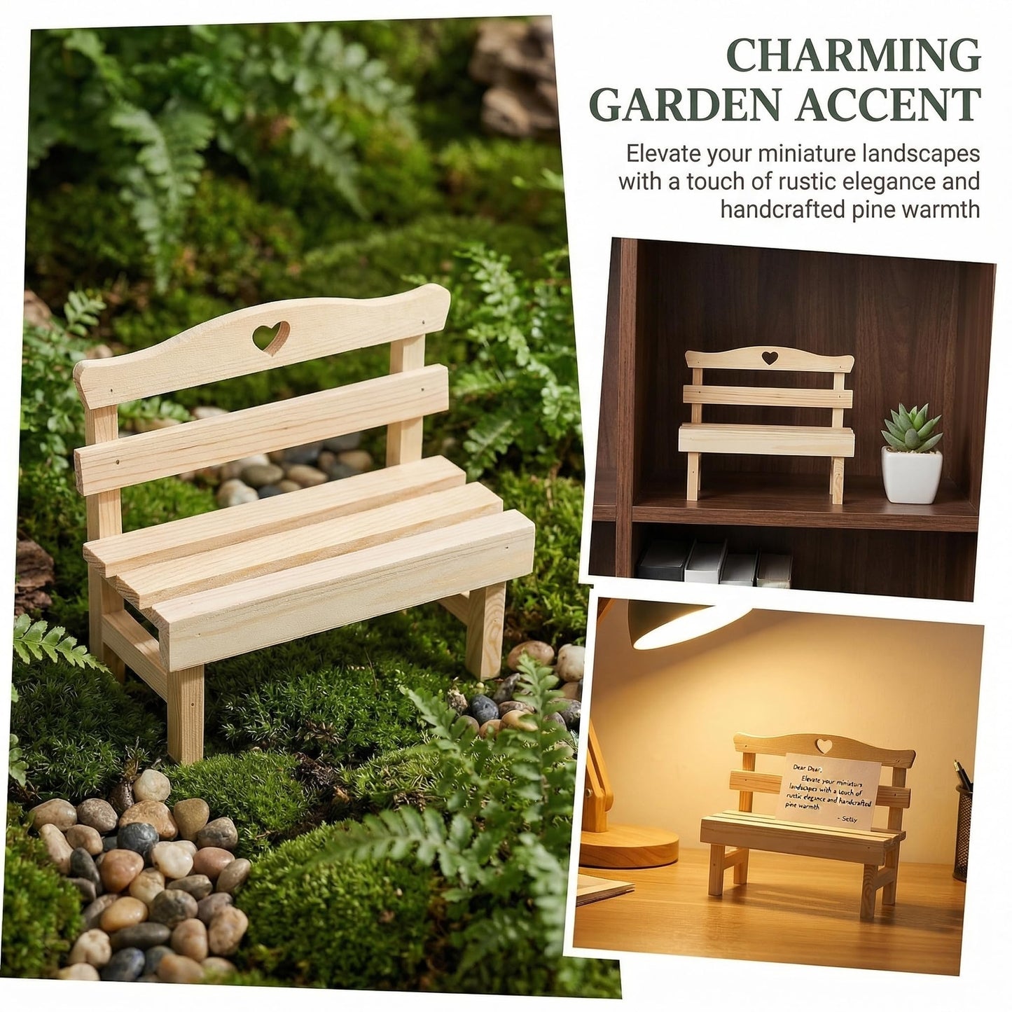 Toyvian 1pc Miniature Bench Decor Creative Photography Prop for Dollhouses Charming Pine Figurine for for Display Gifting