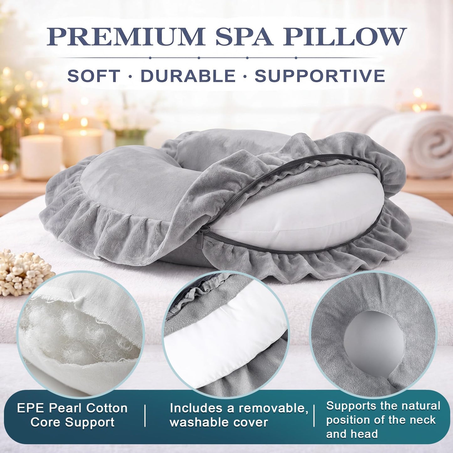 Chicplaid 2 Pcs U Shaped Face Massage Pillow Neck Support Cushion Massage Table Face Down Pillow Spa Salon Headrest Cradle Cushion Soft Comfortable Travel Flight Pad, Gray