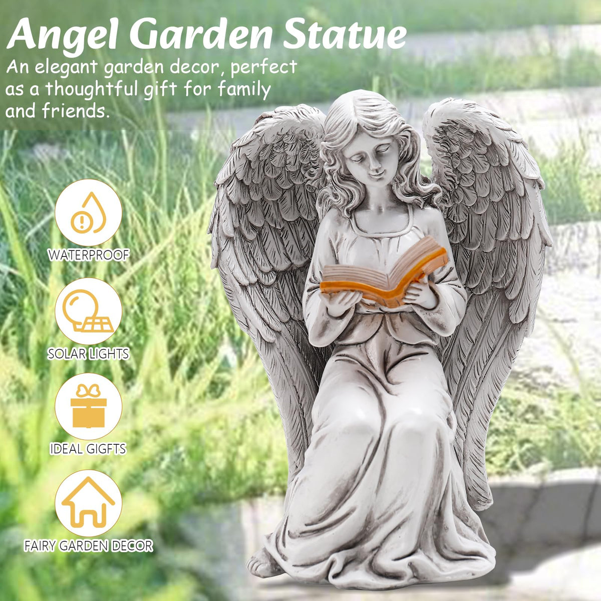 Angel Statue for Garden - 7.88 inches Guardian Solar Garden Statue, Gardening Gifts for Mom Grandma Lawn Ornaments Figurines for Outdoor Decor