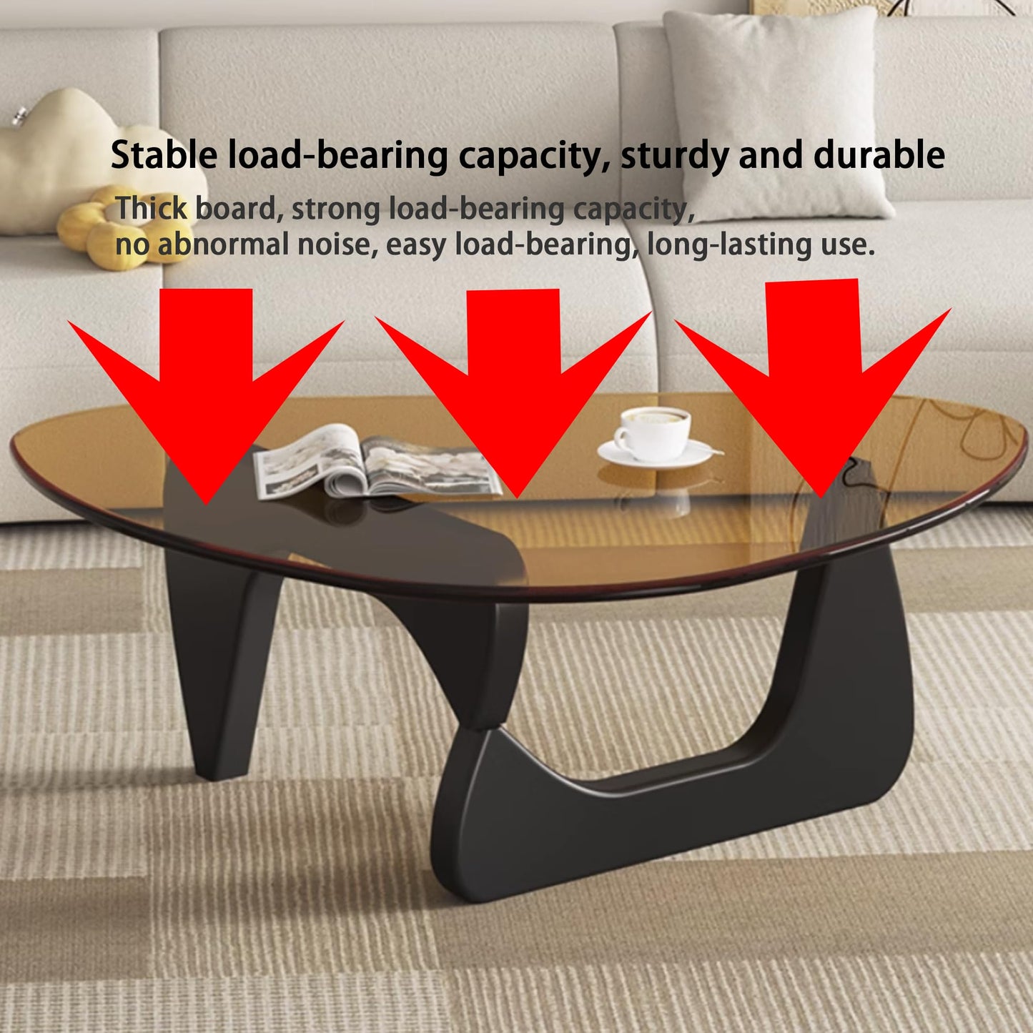 EASYSOUL Modern Glass Coffee Table, 32.68" D x 22.44" W x 15.75" H, Abstract Round Tea Tables for Living Room Home Office Industrial Cocktail Tables (Black-Brown Glass, 32.68")