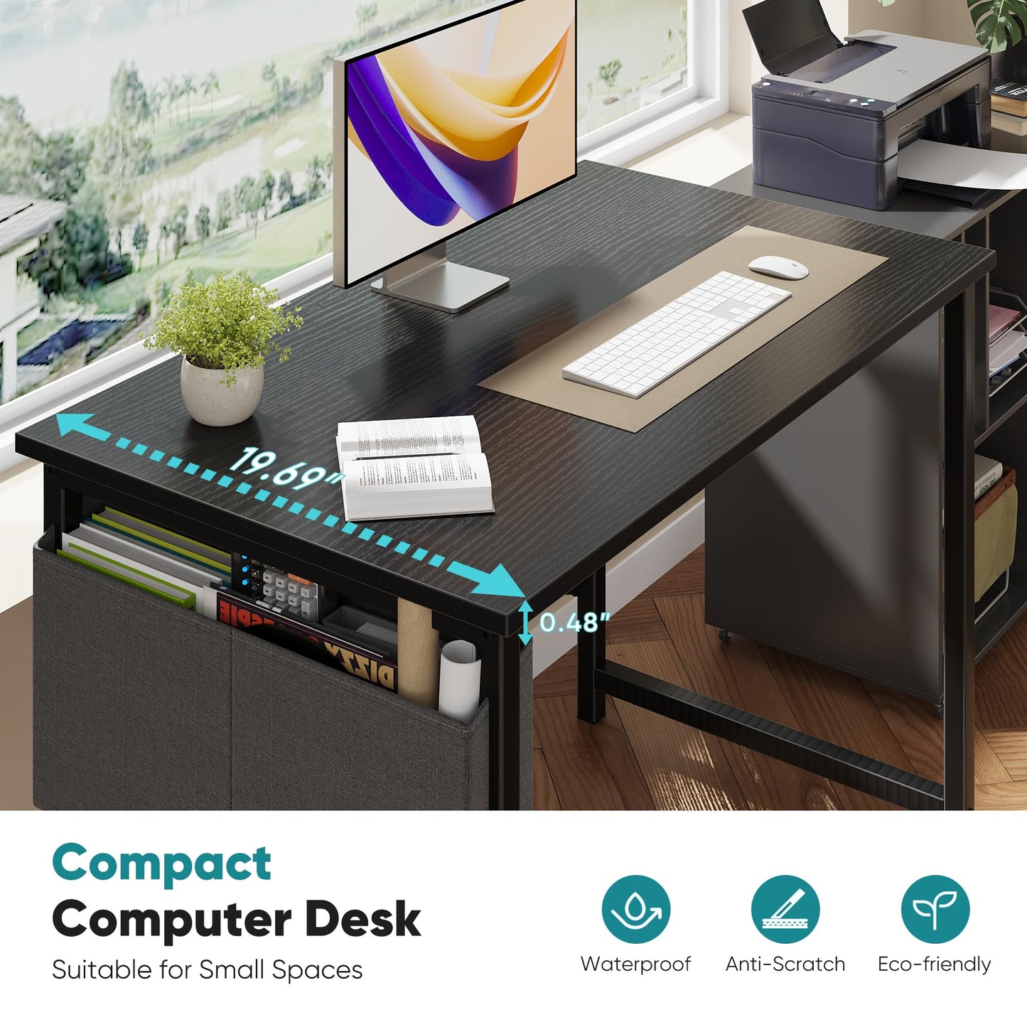 OLIXIS Computer Desk 31 Inch Home Office Desks for Small Spaces, Gaming Writing Study Work Table with Storage Bag, Compact Desk for Home Office, Bedroom and Gaming Use, Black