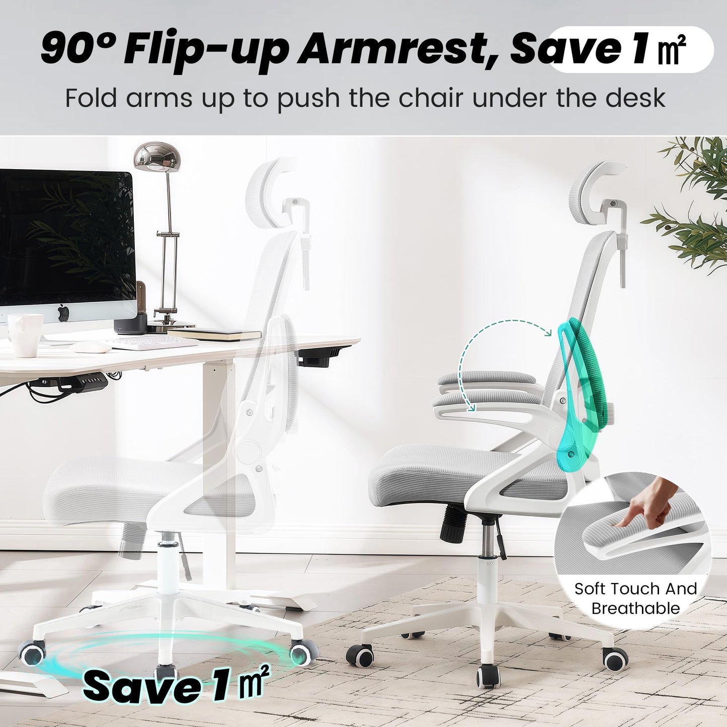 Fizzin Ergonomic Office Chair, 400 LBS Desk Chair with Adjustable Lumbar Support, High Back Breathable Mesh Computer Chair Rolling Work Swivel Task Chairs, Comfy Home Office Desk Chair (Gray)