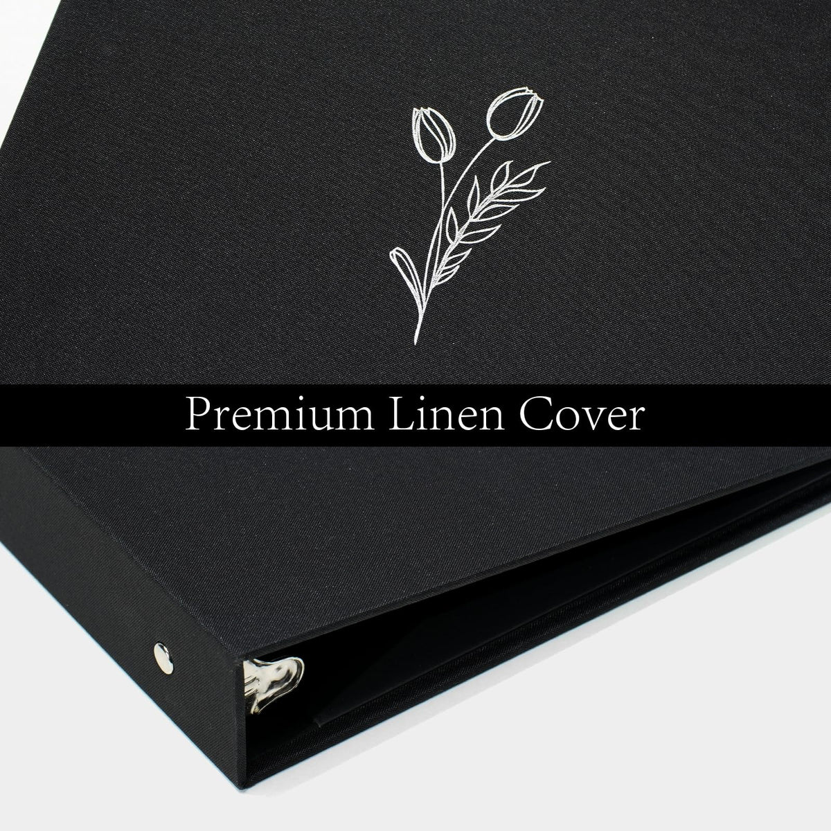Premium Linen 3 Ring Binder 1 Inch - Decorative Hardcover Binder with Round Rings, Holds 8.5 x 11 Letter Size Paper for School, Office, Home Organization & Presentation, Tulip, Black