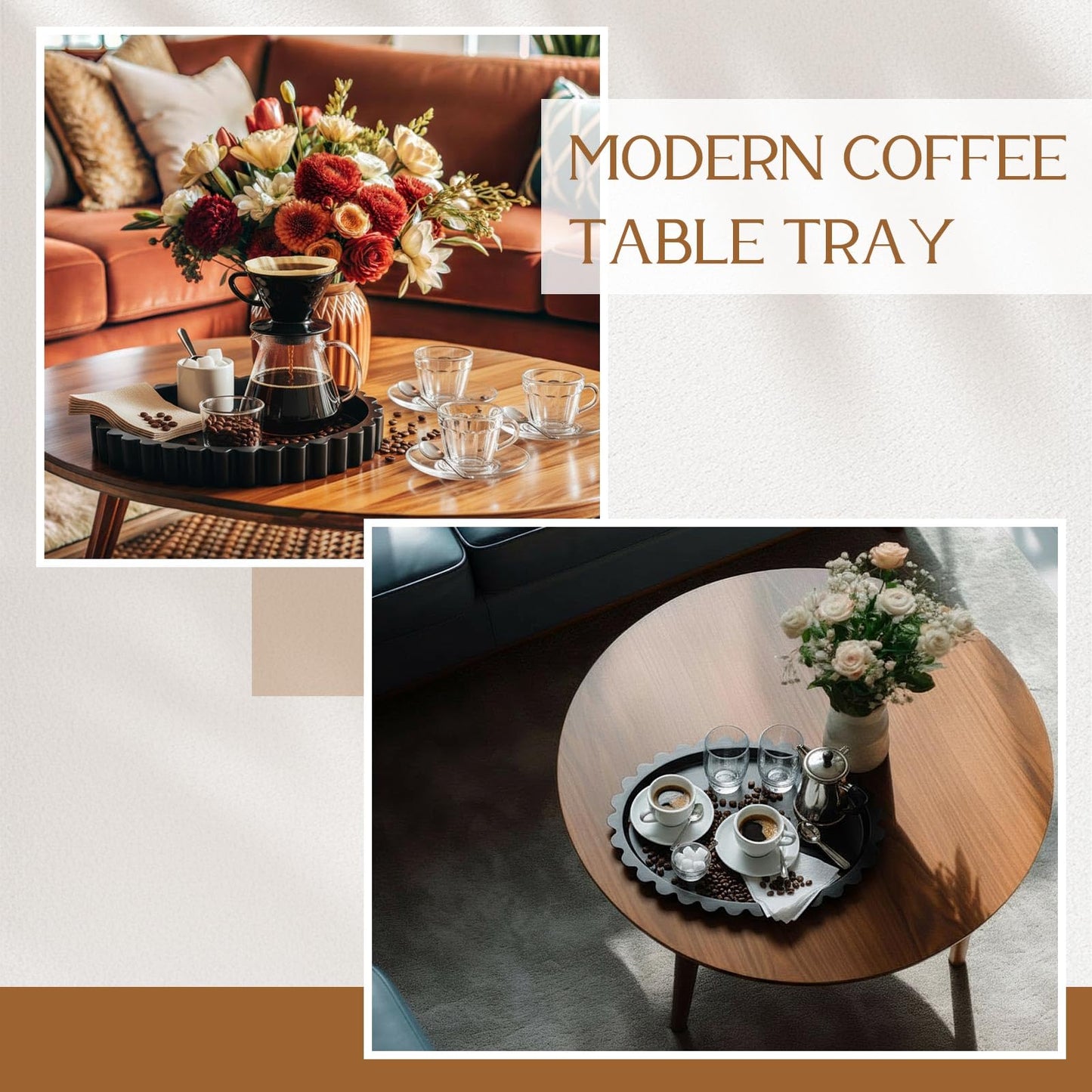 Teecyhooo 13.5 x 9.5'' Large Oval Decorative Tray for Coffee Tables Wooden Modern Coffee Table Tray Handmade Trays Home Decor for Living Room Kitchen Accent Table Centerpiece Counter Decorative Trays