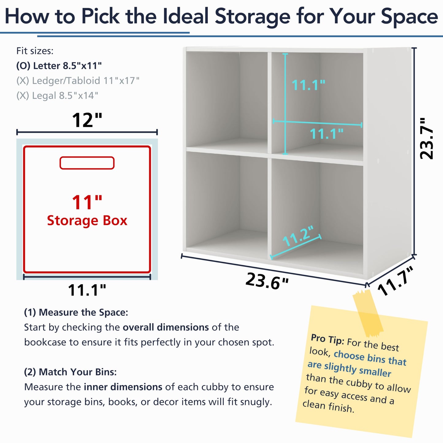 Homes: Inside + Out Apexa 4-Cube Storage Organizer Shelves, Stackable Wood Bookcase Fits Cubby Bins for Organization, Dorm Teen Room Decor & Home Office, Light Blue