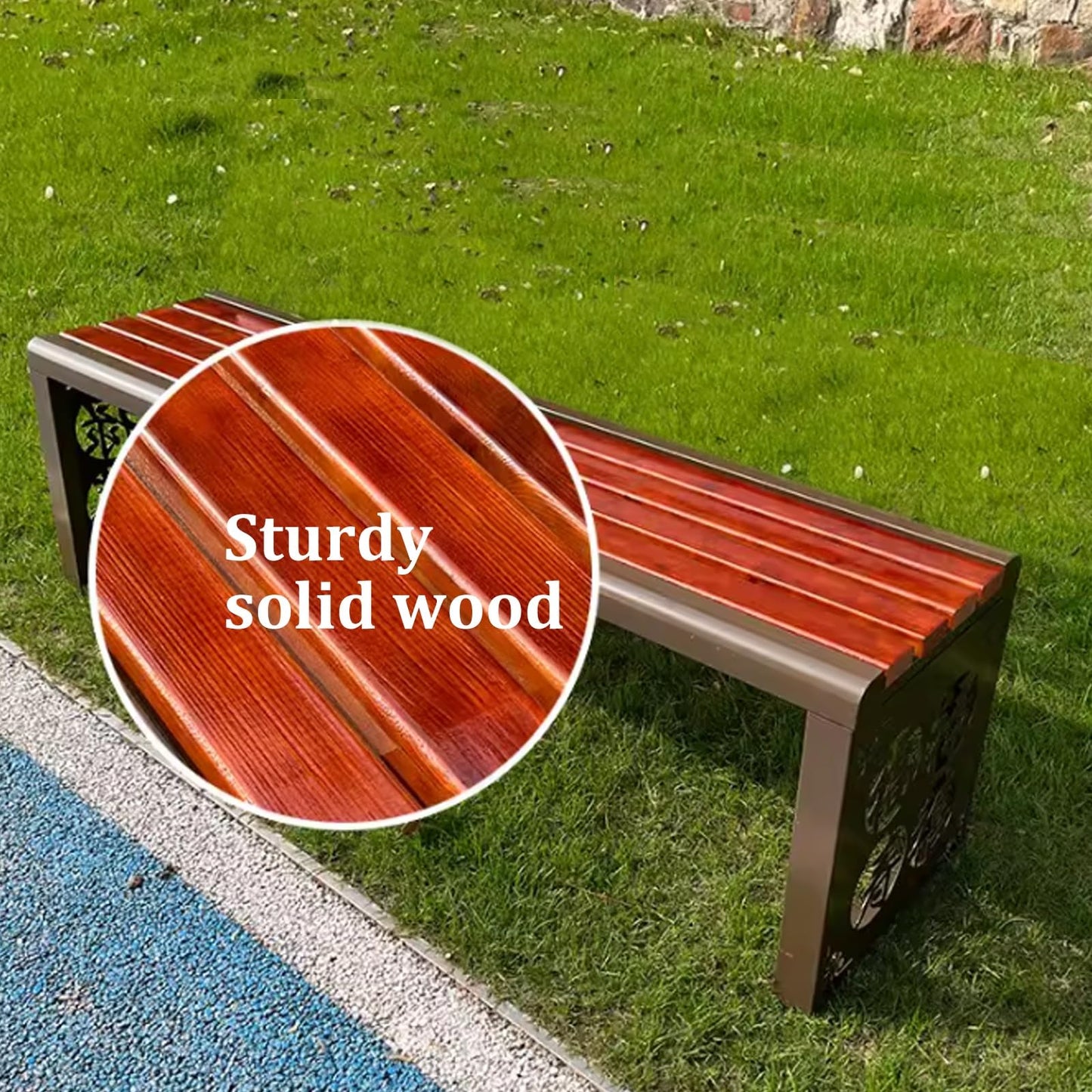Weatherproof Outdoor Backless Bench - Galvanized Steel & Solid Wood Garden Seating for Patio, Lawn, Courtyard - 500kg Capacity, 120x40x45cm - Durable Slatted Design,120x40x45cm