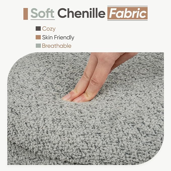 Round Storage Ottoman with Reversible Tray Lid, Folding Chenille Fabric
