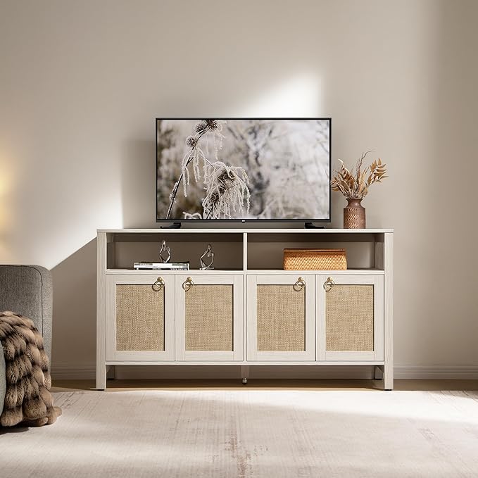 SICOTAS Rattan TV Stand for Television up to 120"