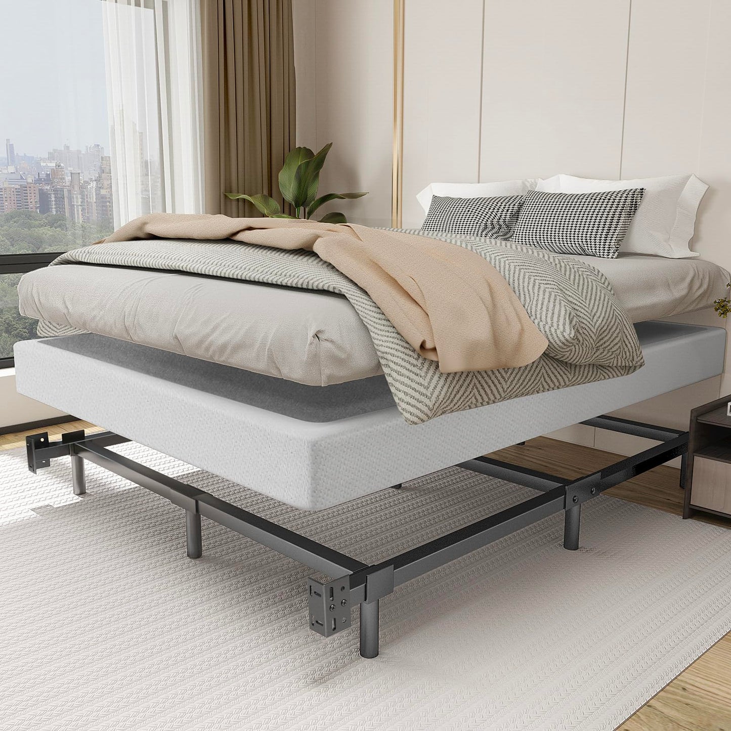 NOAH MEGATRON Queen Size Metal Bed Frame-7 Inch Heavy Duty Bedframe, 9-Leg Support for Box Spring & Mattress Foundation, 3000LBS, Black
