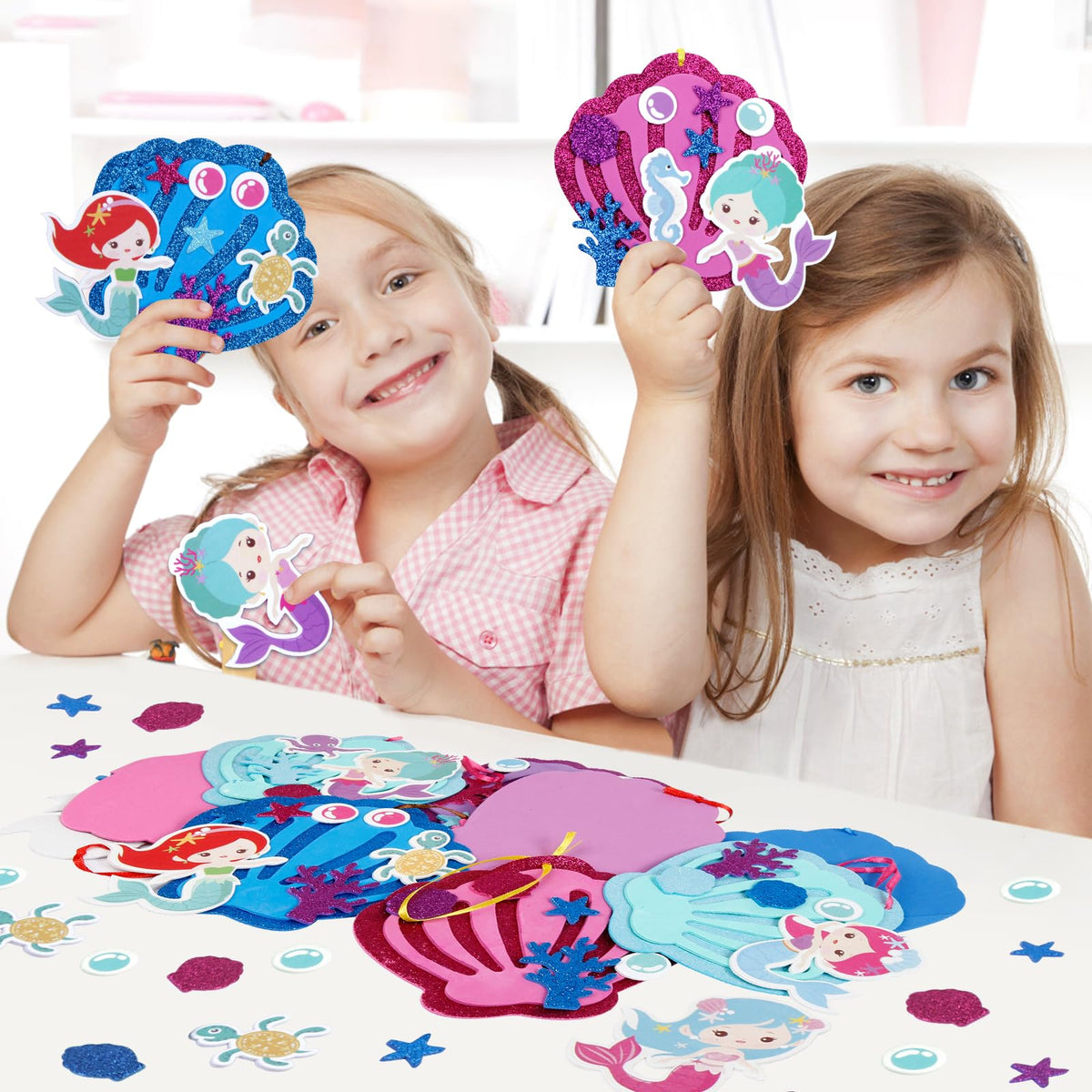 Fennoral 8 Pack Mermaid Craft for Kids Creative Make Your Own Mermaid Shell Foam Stickers DIY Arts and Crafts for Kids Boys Girls Summer Art Activity Party Decoration Birthday Gifts
