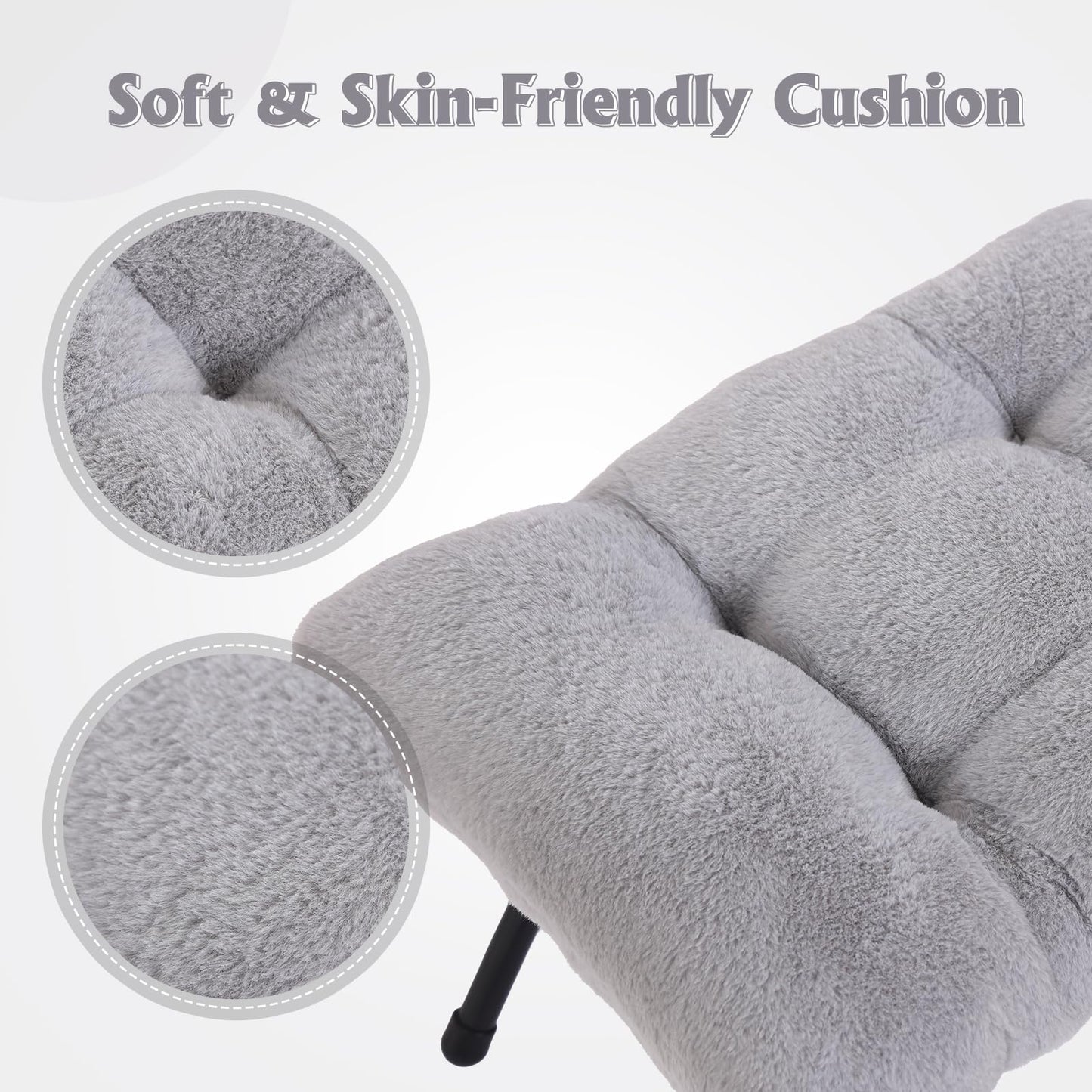 Welnow Folding Foot Stool, Upholstered Small Accent Ottoman with Detachable Thick Cotton Cushion Padded Sofa Stool and Metal Frame for Lazy Chair, Living Room, Bedroom, Plush Grey