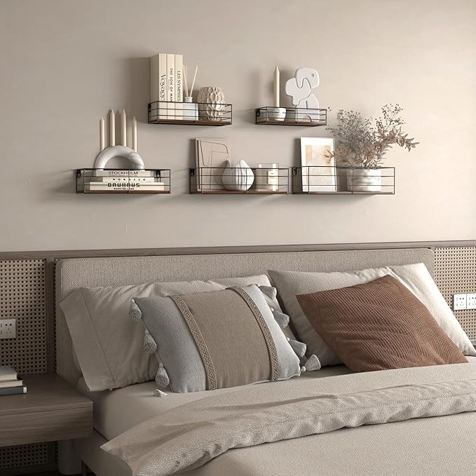 CRUGLA Floating Wall Shelves Set of 5, Wall Mounted Bathroom Shelves, Hanging