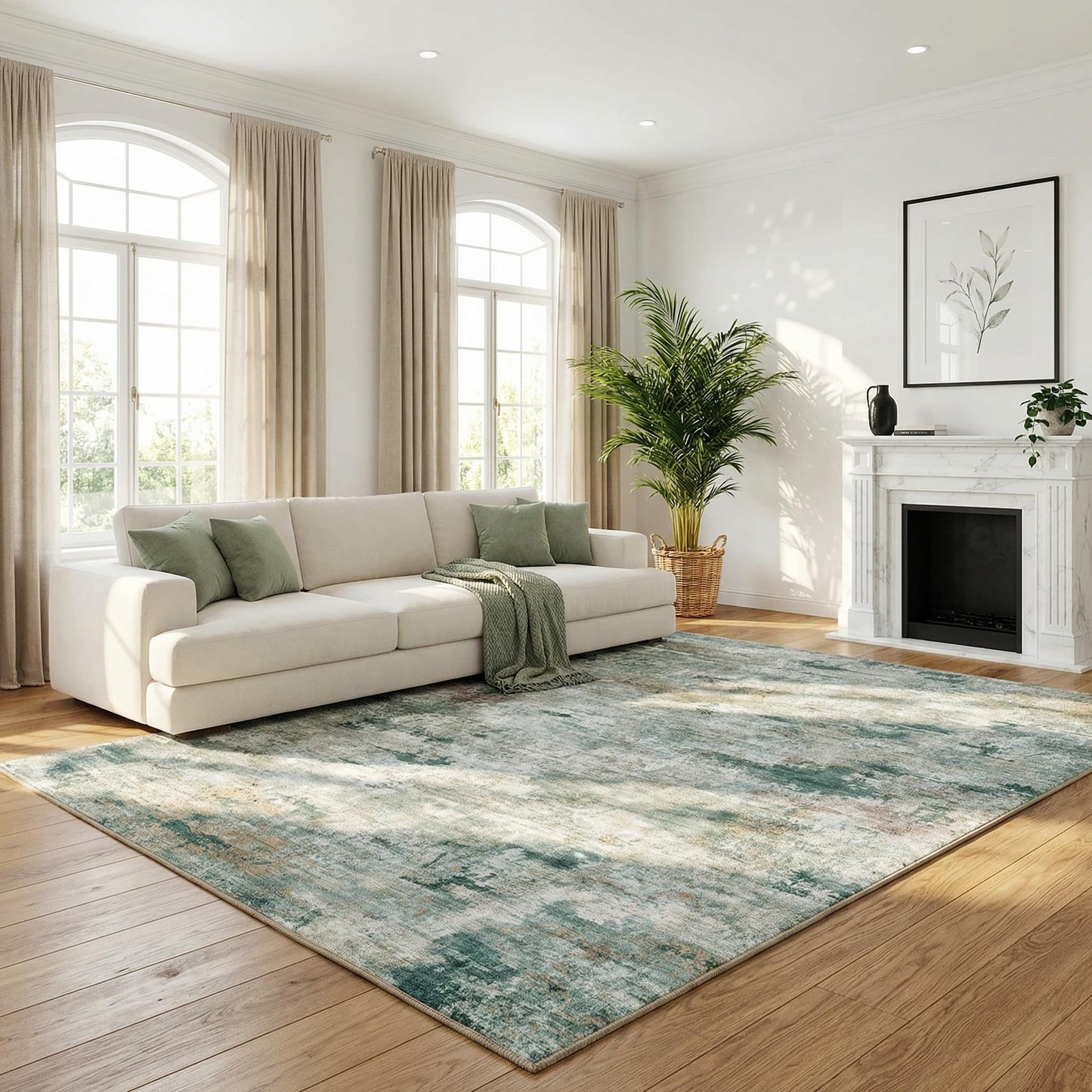 Cnythlis Water Resistant Area Rug Washable Pet Friendly Carpet for High Traffic Living Room Nursery Bedroom Foldable 0.26 Inch Abstract Thin Rugs with Silicone Backing, 5'x7', Sage Green