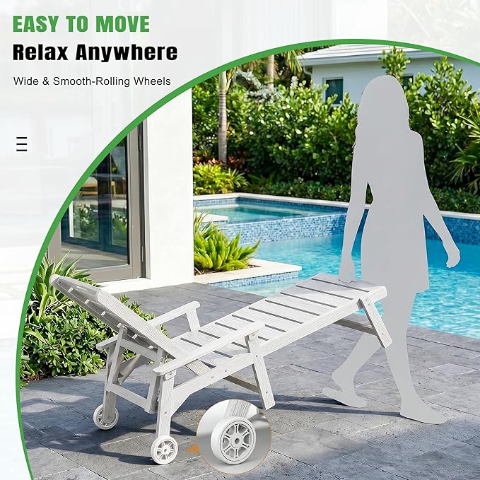 Outdoor Lounge Chair with 5-Position Adjustable, Outside Lounge Chair with Cup