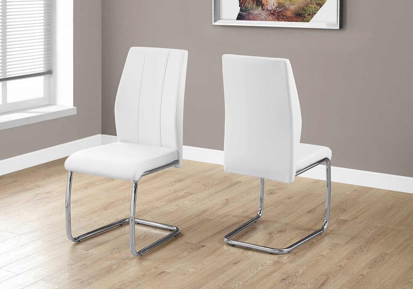 Monarch Specialties 2 Piece DINING CHAIR-2PCS/ 39" H/WHITE LEATHER-LOOK/CHROME, 17.25" L x 20.25" D x 38.75" H