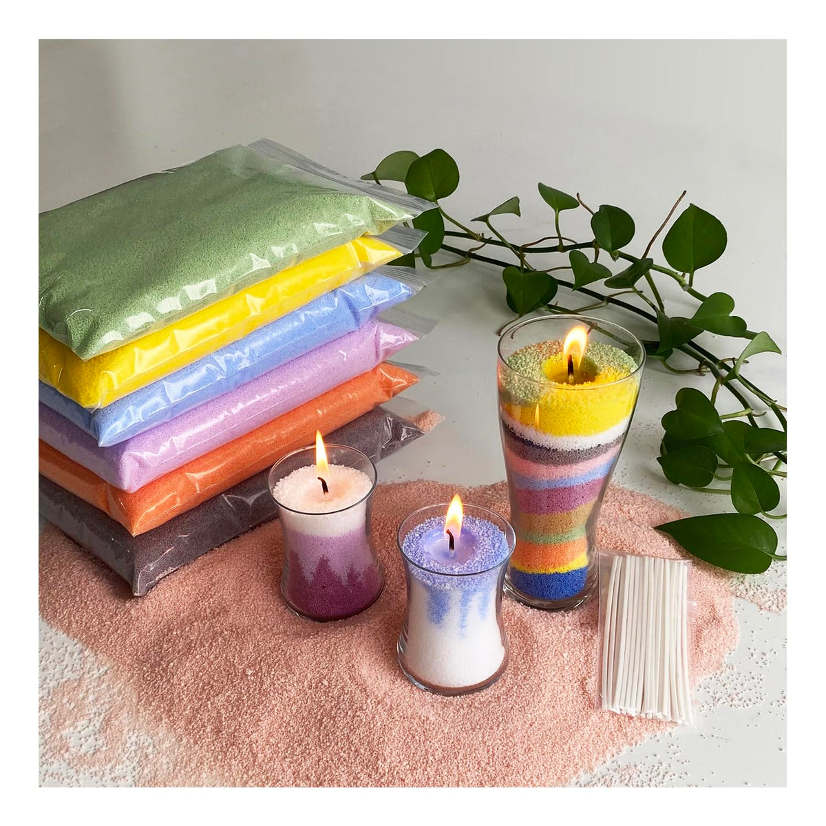 VITARIE Refillable Pearled Candle Sand 18oz, Unscented, 30 Cotton Wicks, 1.1lb Long Burning, Candle Making Kit, Rose Purple