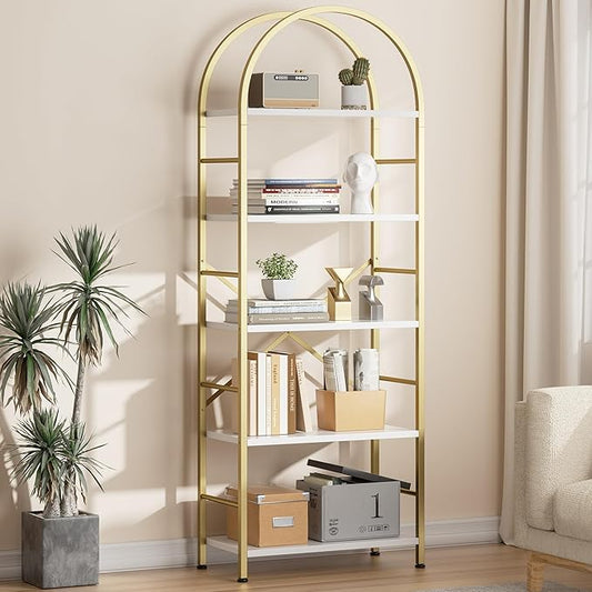 Shintenchi Bookshelf, Arched Bookshelf 5 Tier Bookcase Shelf