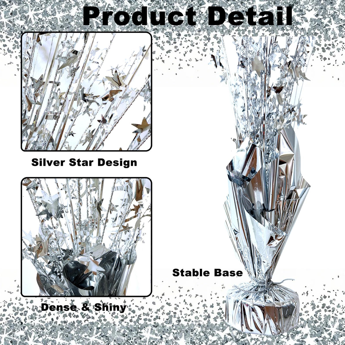YinNorth 12 Pcs Metallic Foil Spray Centerpiece Party Star Table Decoration Brust Glitter Table Topper Decor for Birthday Graduation Holiday Christmas Dining Celebration New Year Party Supplies,Silver