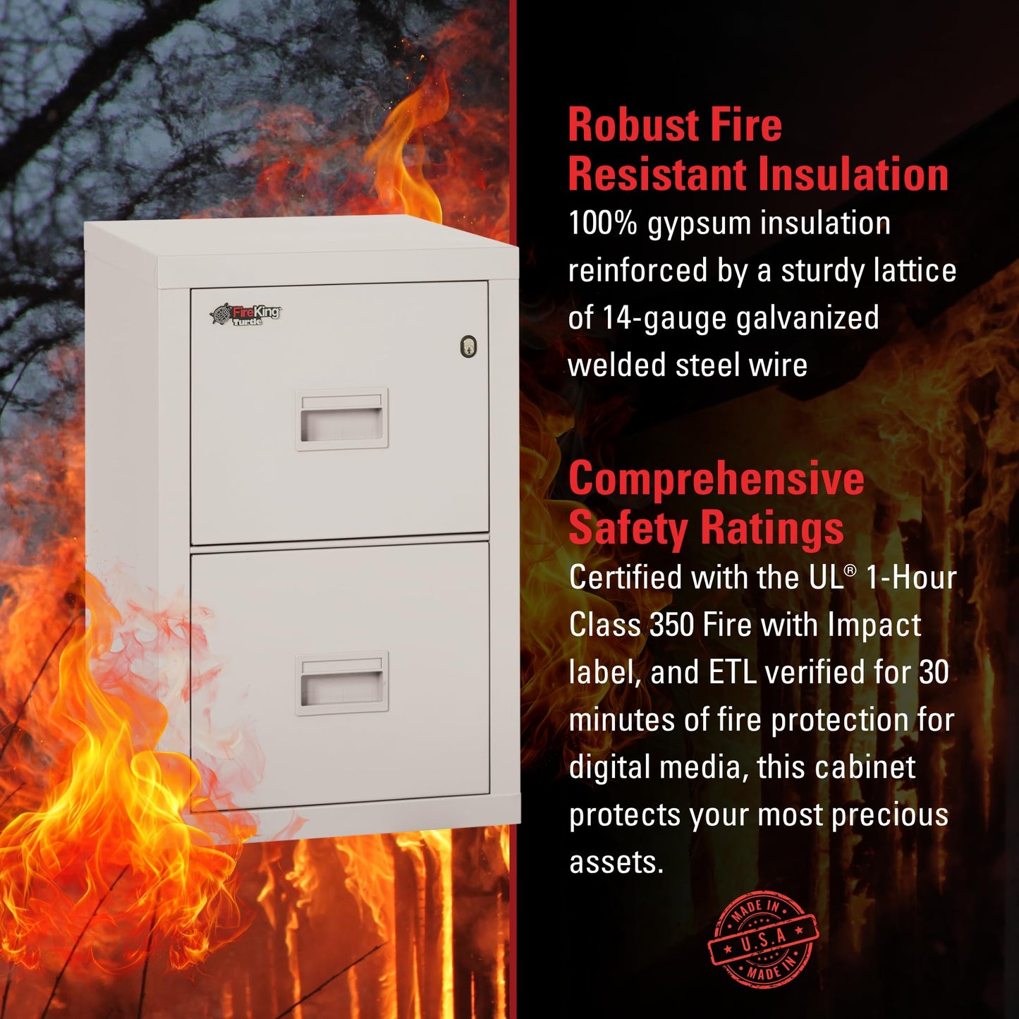 FireKing Turtle Vertical 2 Drawer Legal and Letter Fire Safe File Cabinet with Key Lock, 1 Hour Fire Rated, UL Rated & Water Resistant Home Safe, Filing Cabinet, Made in The USA, Platinum