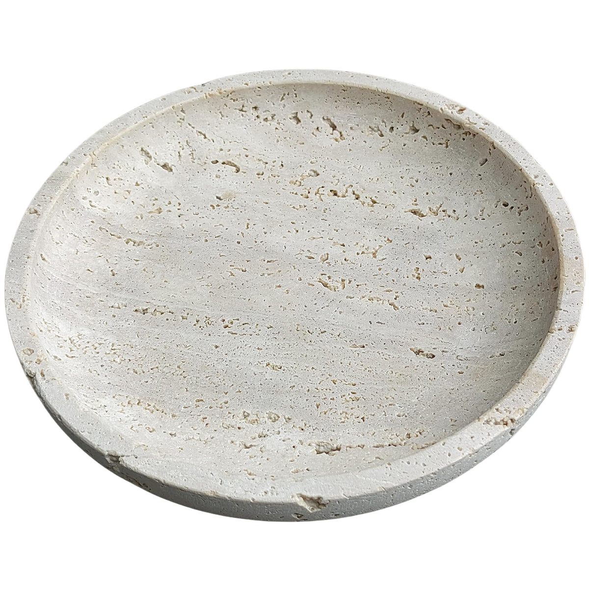 Natural Travertine Round Decorative Tray - 8-inch Beige Stone Vanity Bowl, Anti-Slip Organizer Plate for Bathroom, Kitchen, Home Décor, Candles, Jewelry Display, 3/4-inch Height