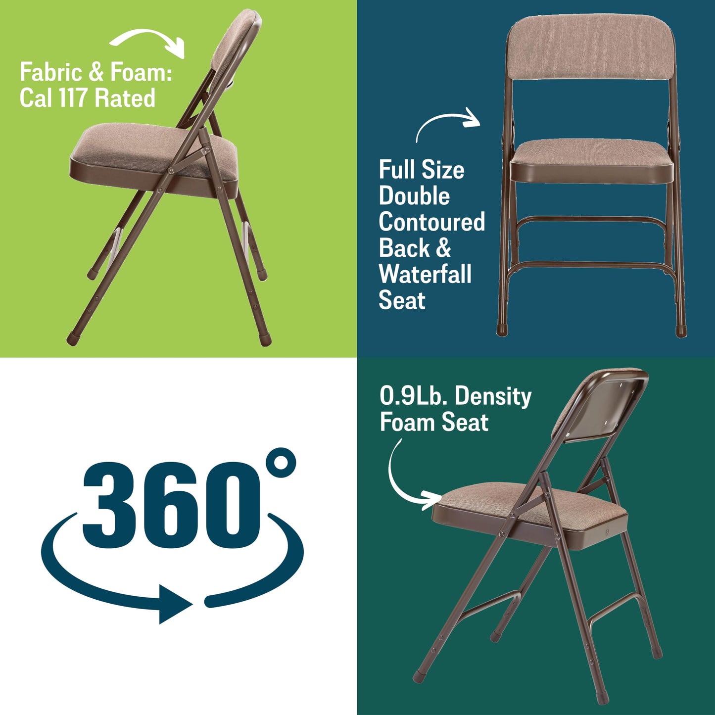 National Public Seating NPS 2200 Series Fabric Padded Premium Folding Chairs, Russet Walnut, 4 Pack (2207/4)