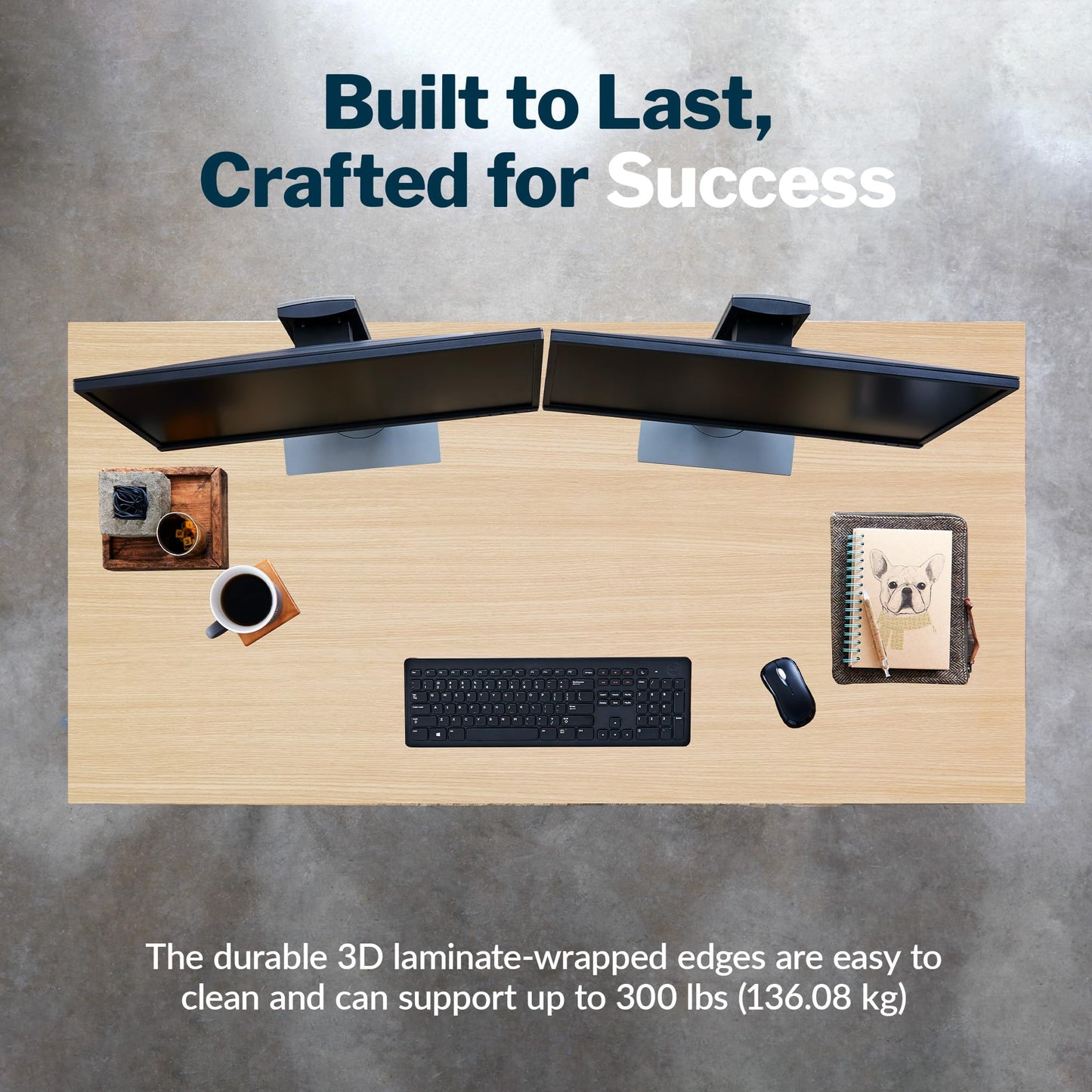 Vari 60x24 Modern Table- Large Computer Desk by Varidesk- Light Wood Study Writing Desk- Sturdy Slim Legs, Durable Laminate Finish, Heavy Duty Table, Easy Assembly