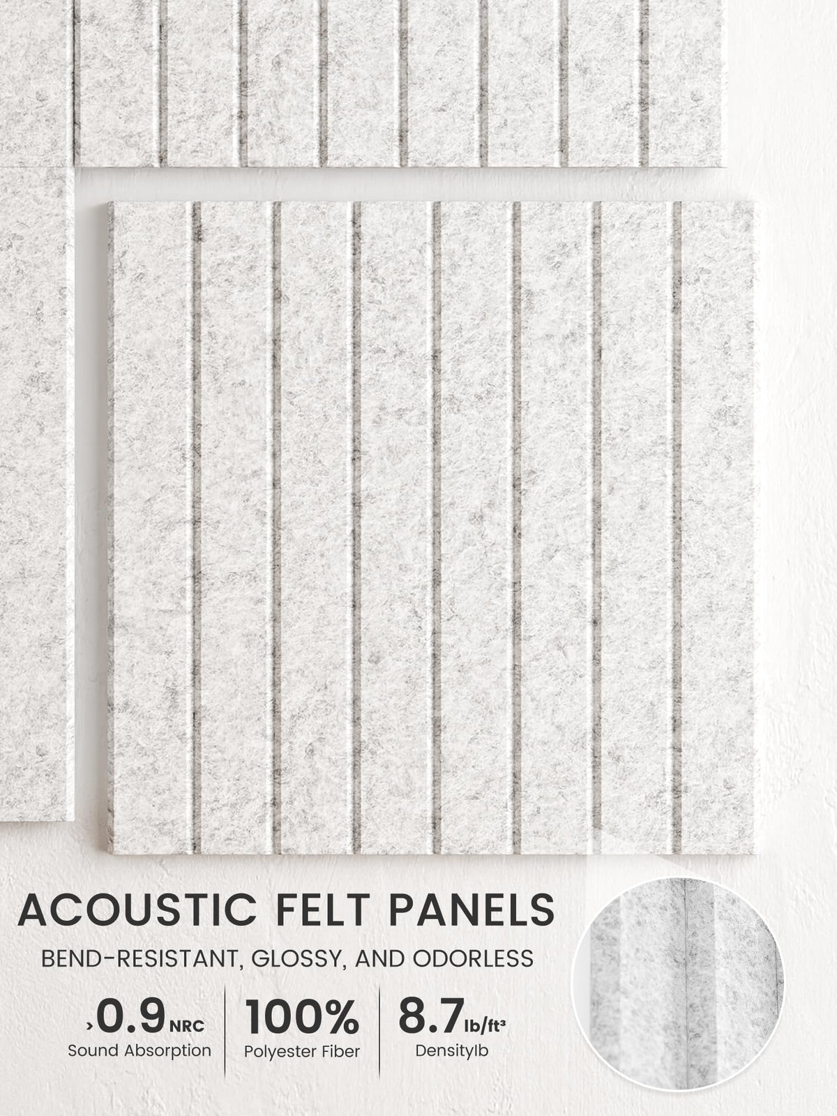 Bumusty Large Cork Board Alternative-48 x 36" Felt Bulletin Board Tiles, with 30 Pushpins, 70 Adhesive Tabs, Fine-Stripe 12-Pack, Cork Boards for Office Push Pin Board Felt Board-Light Gray