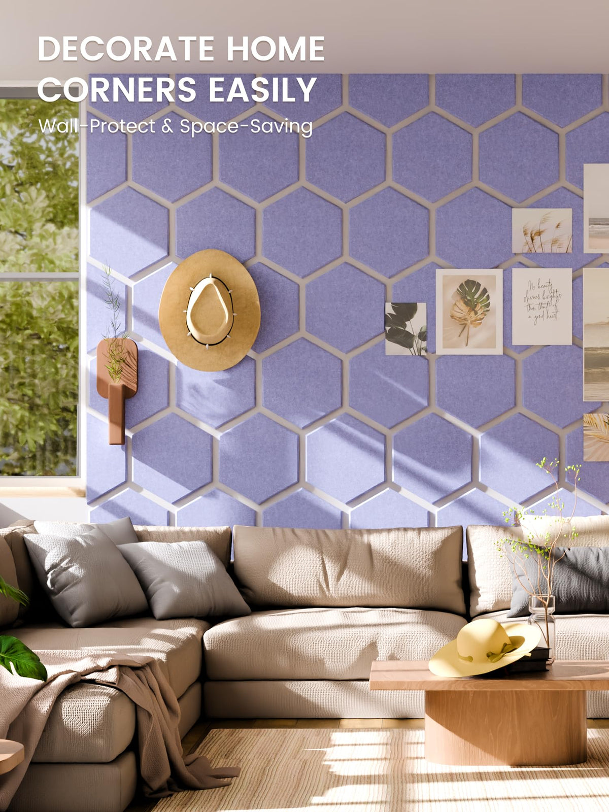 Fluxynara Hexagon Cork Board Alternative for Walls Decor-8-Pack Felt Bulletin Board Tiles,with 30 Pushpins,50 Adhesive Tabs for Office,Classrooms & Home Pin Board Felt Board-Soft Periwinkle