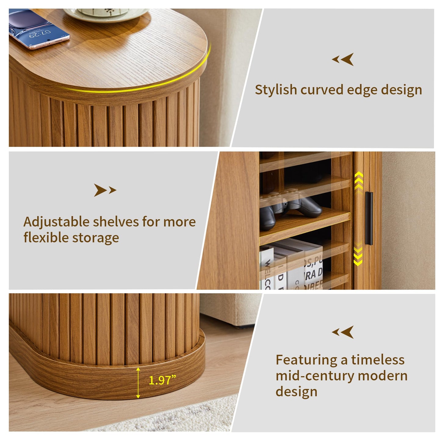 Turtle&Myrtle Nightstands with Charging Station, Narrow Side Table with Storage Doors and Shelves, Mid-Century Modern Bedside Table for Small Spaces Bedrooms, Walnut