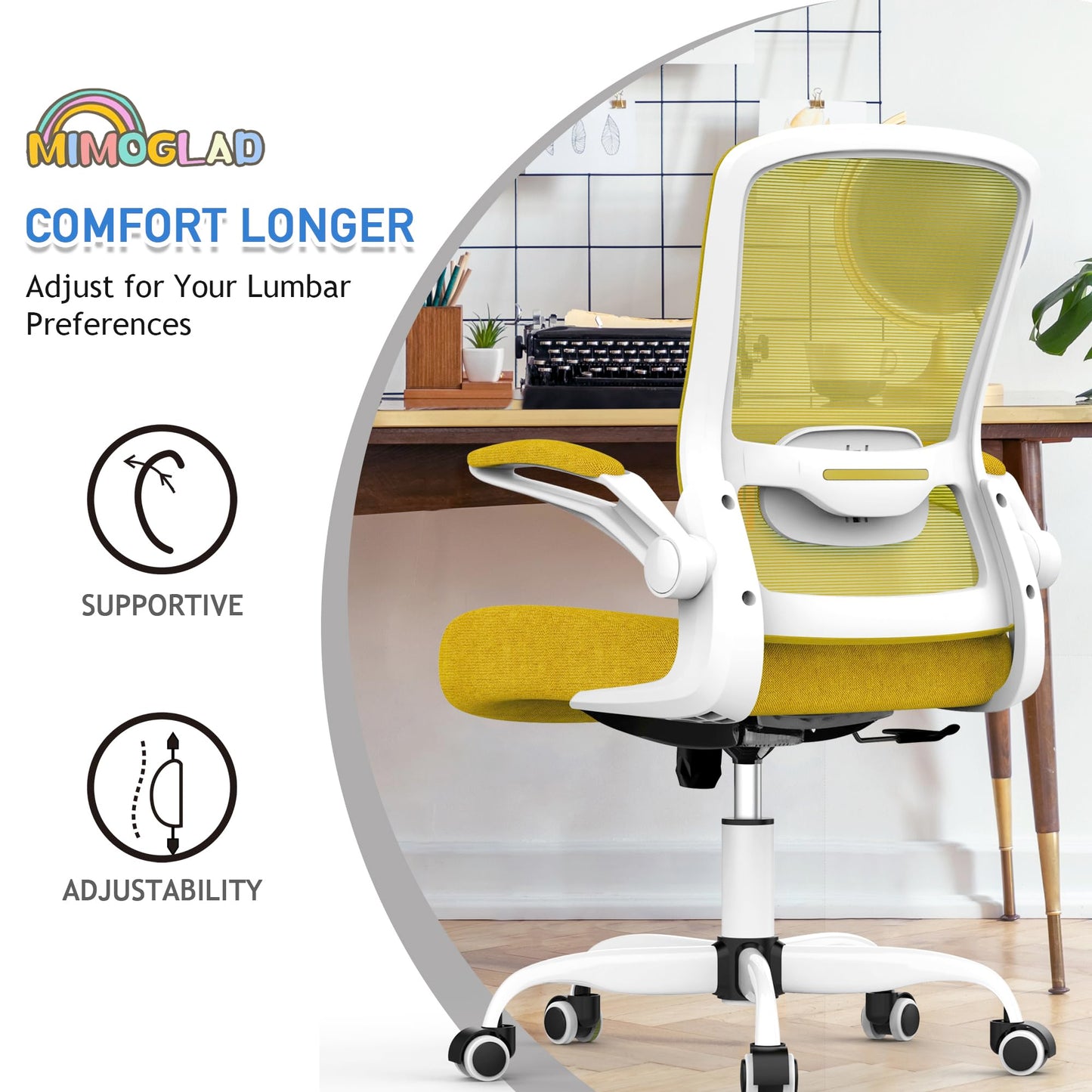 Mimoglad Ergonomic High Back Mesh Office Chair, Adjustable Lumbar Support, Thickened Seat Cushion (Modern, Jasmine)