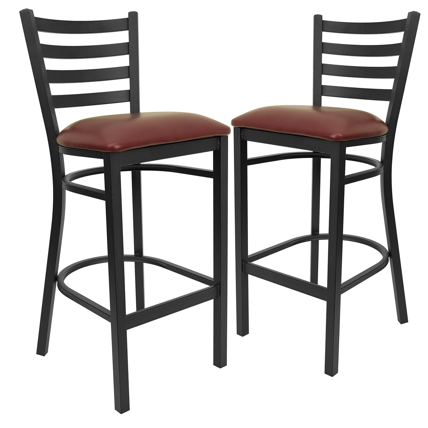 Flash Furniture HERCULES Series Black Ladder Back Metal Restaurant Barstool - Burgundy Vinyl Seat (Pack of 2)