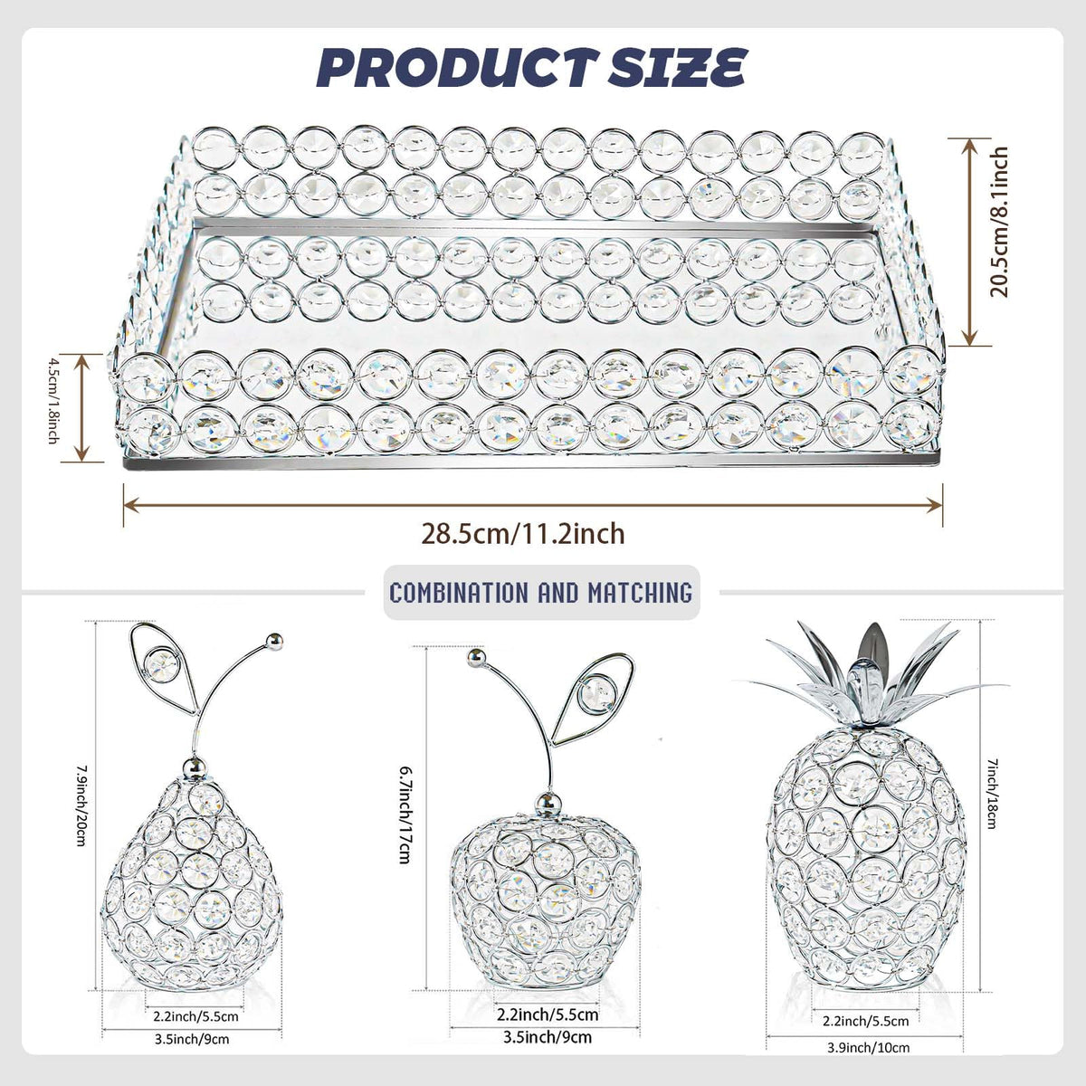 Elegant Decorative Trays & Crystal Fruit 4-Piece Set, Crystal Tea Light Holder - Wedding Centerpieces for Holidays, Home Table Decorations, Fruit Displays and Candle Holders (Silver, Set of Four)