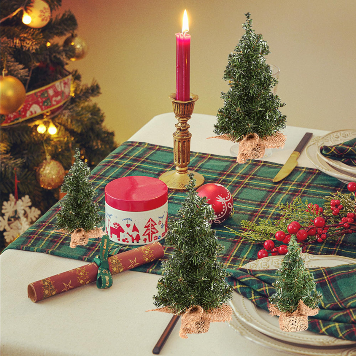 Fypuda Tabletop Mini Christmas Tree, 7.87" / 11.81" Artificial Christmas Tree Xmas Miniature Pine Christmas Tree Perfect for Christmas Decorations, Home, Kitchen, Dining Table (6 PCS)