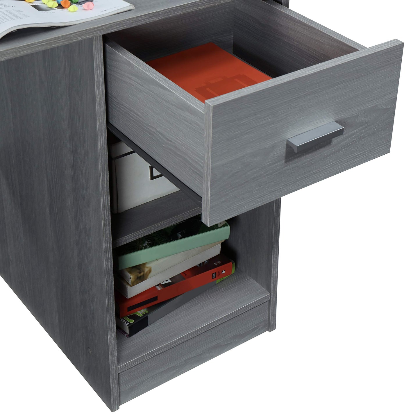 Techni Mobili Modern Office Hutch Writing Desk, Grey