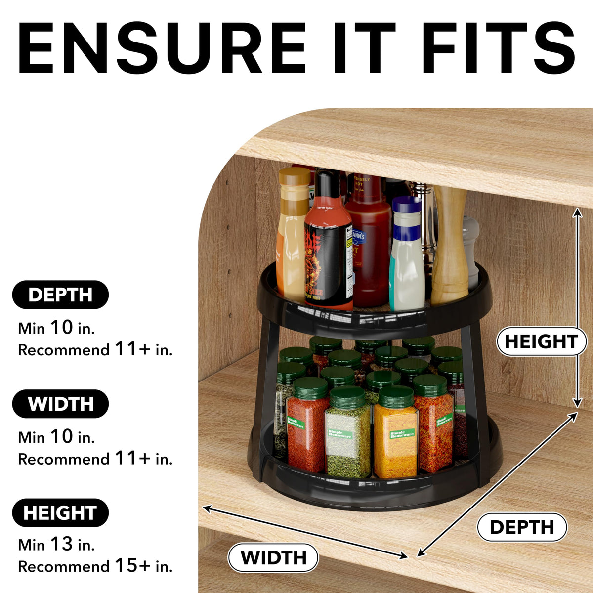 Simple Houseware 2-Tier Lazy Susan Spice Organizer, 10-Inch Diameter, Rustic Brown