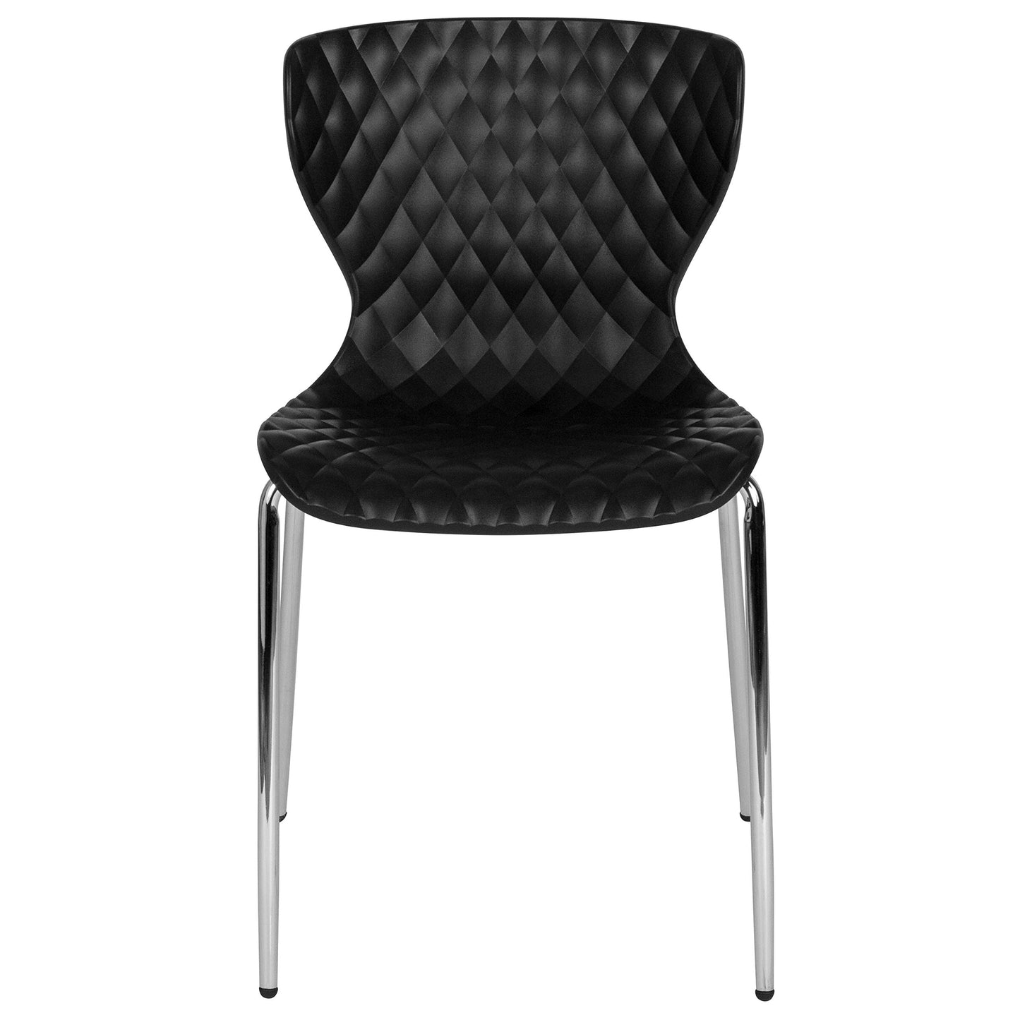 Flash Furniture Lowell Plastic Stacking Chairs for Waiting Rooms and Offices, Ergonomic Lobby Chairs with Patterned Back and Seat, Set of 4, Black
