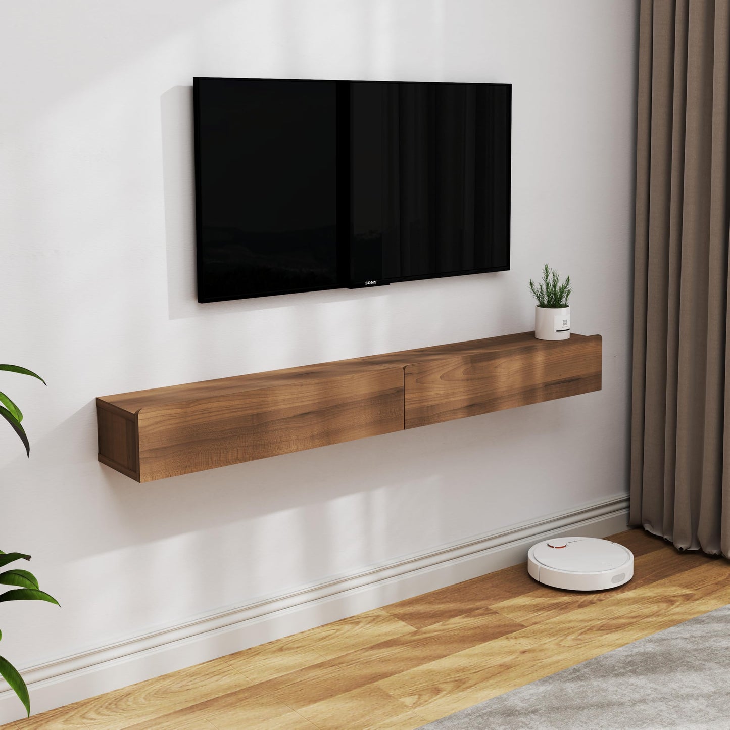 TuckTect Floating Solid Wood Console Table, 47'' Wall Mounted Narrow Entryway Table with Storage Shelf, Modern Couch Shelves Small Entry Way Tables for Entryway, Front Hall, Hallway (Walnut, 47.24IN)