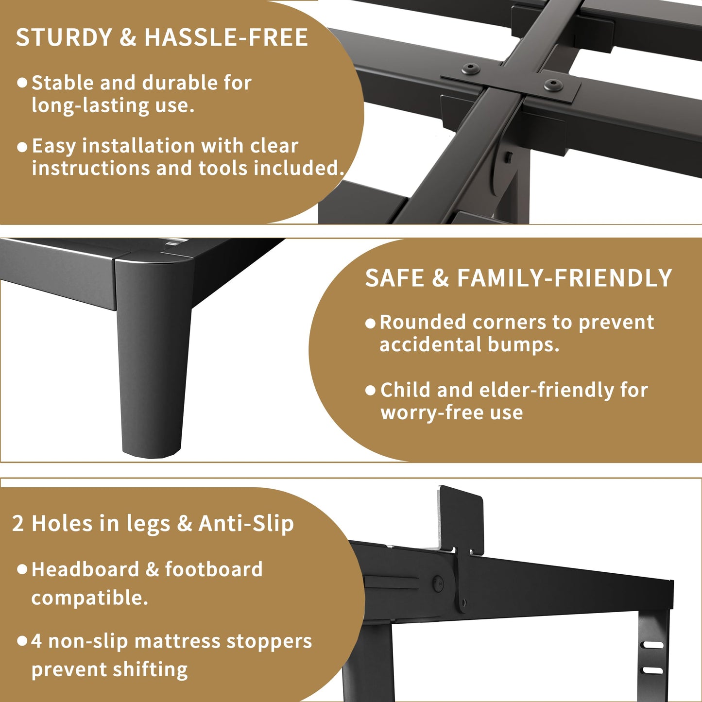 ITIMIDI 10 Inch Full Bed Frames, Platform Bed with Metal Gaskets, No Box Spring Needed, Heavy Duty Steel Slat Support, Anti-Slip Mattress Stopper, Round Corner Leg, Easy Assembly, Black