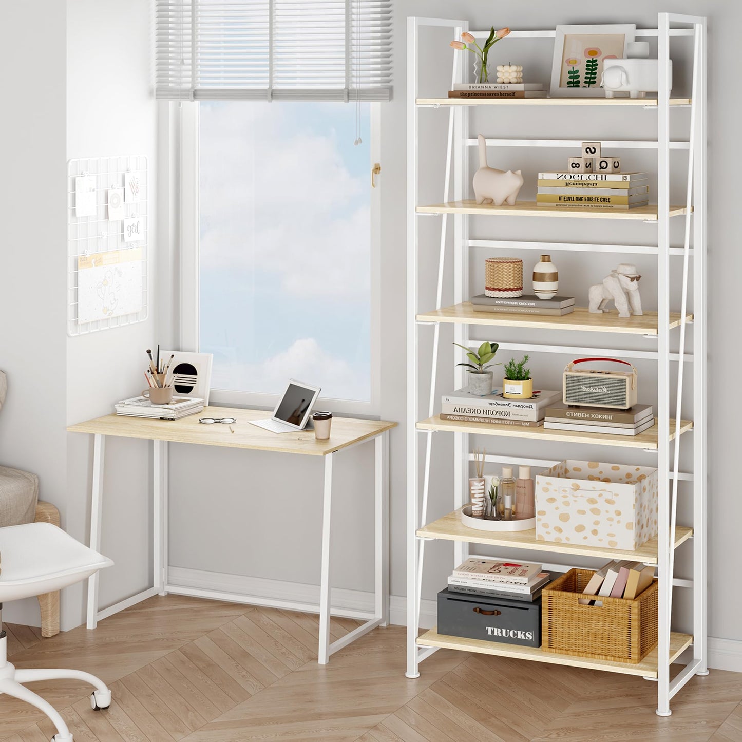 BHG Vintage Multifunctional Folding Bookshelf, No-Assembly Plant Stand Storage Rack Shelves for Home Office