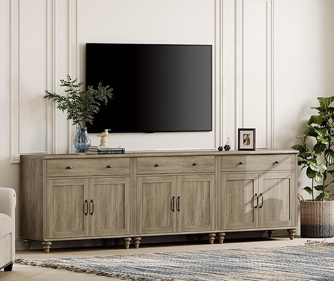 WAMPAT Farmhouse TV Stand for 100 Inch TV, 3-in-1 TV Console Table for