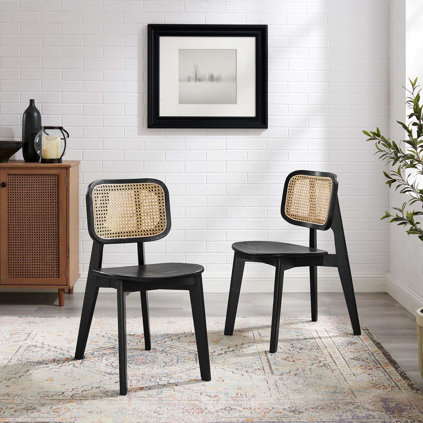 Modway EEI-6077-BLK Habitat Wood Dining Side Chair Set of 2, Black