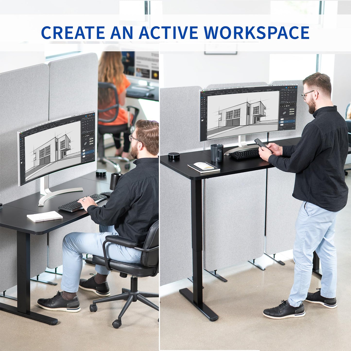 VIVO Electric 60 x 24 inch Stand Up Desk, Height Adjustable, Dark Gray Top, White Frame, Home and Office Furniture Sets, DESK-KIT-W06G